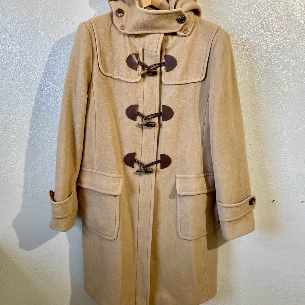VTG Lauren Ralph Lauren Wool Cashmere Toggle Duffle Coat Womens Sz 12 Hooded Lng